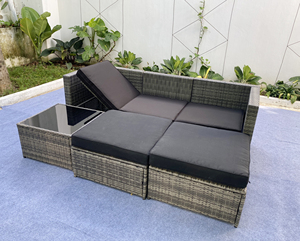 Conjunto de sofá de ratán SF00036, muebles de exterior cómodos, estructura de acero, vidrio templado, cojín de poliéster, directo de fábrica en Vietnam. - Product Image 1
