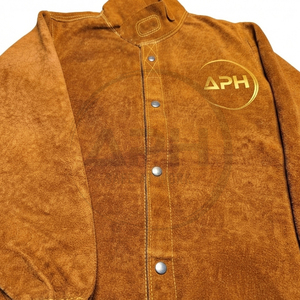 Chaqueta de Soldadura de Cuero Resistente, Chaqueta de Trabajo de Cuero de Manga Larga, Cuello Alto, Botones a Presión, Ropa de Trabajo Industrial para Soldador - Product Image 6