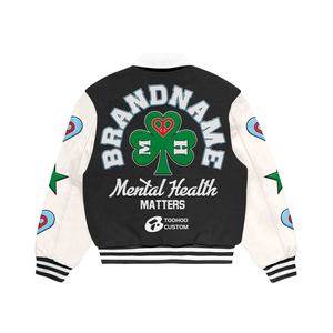 Custom LOGO Unisex Long <b>Thin</b> Winter Varsity <b>Jacket</b> <b>Men's</b> American Worsted Embroidery Patch Vintage Retro Front Logo Position - Product Image 4