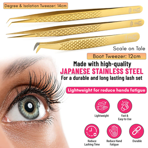 Custom Gold fiber tip lash extension tweezers eyelash extensions Beauty <b>Tools</b> lash isolation false eyelash extension tweezers - Product Image 4