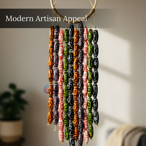 Perles ovales multicolores vibrantes en verre soufflé et tubes de verre |   Collier de bijoux DIY avec motif tribal brillant 12x28mm, fournitures créatives pour l'artisanat - Product Image 5