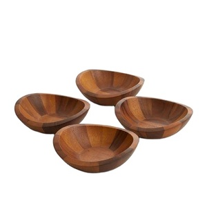 Juego de cuatro cuencos de madera de acacia hechos a mano, diseño ecológico para servir bocadillos, frutas, más para cenar y fiestas - Product Image 1