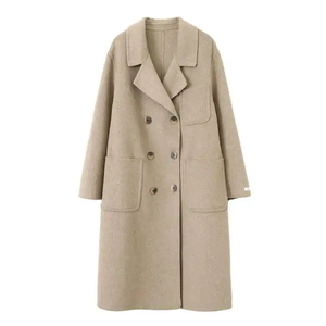 Autumn and <b>Winter</b> Women's Lapel Long-Sleeved Knitted Coat Print Casual Loose Wool with Silk Lining Fleece Thickness - Product Image 1