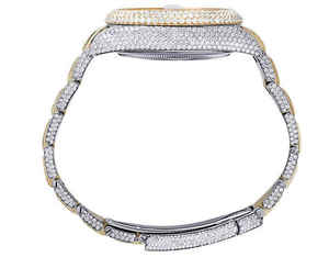 BOJ R.O.L.E.X.040 Montre pour homme en acier, quartz analogique, avec bracelet blanc, entièrement sertie de moissanite, de luxe, tendance, 41 mm, 3 ATM, résistante à l'eau, style hip-hop - Product Image 4