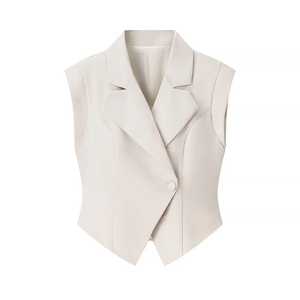 Women's Elegant Two Piece <b>Set</b> Sleeveless <b>Blazer</b> With Notched Collar And Wide Leg Pants Solid Color Women's Clothing - Product Image 2