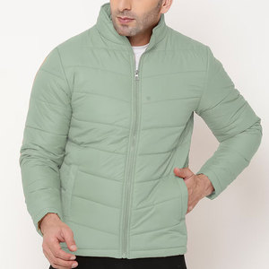 Men's Light Green Stand Collar Puffer Jacket Windproof Polyester Wadding Casual Autumn <b>Coat</b> <b>Zipper</b> Closure Slim Fit - Product Image 1