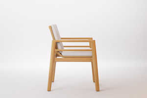 Chaise de salle à manger en teck massif de qualité supérieure, écologique, avec revêtement en tissu durable, idéale pour l'intérieur et l'extérieur. - Product Image 3