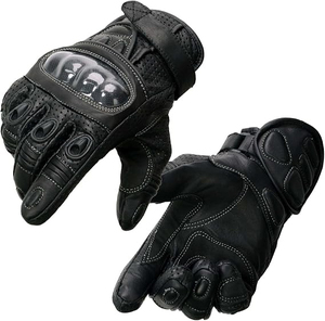 Gants de moto en cuir perforé noir pour homme Samroz Sports avec doigts rembourrés - Product Image 1