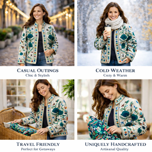 Chaqueta de Algodón Bordada de Primera Calidad, Forro TNT, Cuello Alto, Chaqueta Bomber Hecha a Mano para Mujer - Product Image 4