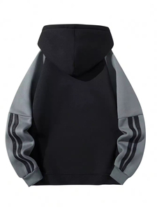 Sweat-shirt à capuche zippé 1/4 pour homme, coupe slim, en tissu peigné anti-boulochage, avec épaules tombantes, patchwork, collection automne, personnalisable OEM - Product Image 3
