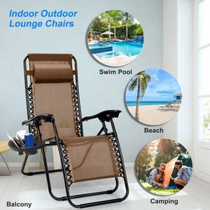 2Packs <b>Zero</b> <b>Gravity</b> Lounge <b>Chair</b> Dual Side Tray 330lbs Load Capacity Foldable Recliner for Outdoor Sunbathing - Product Image 2