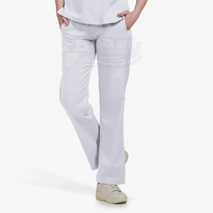 Blouse de travail pour femmes, col en V, coton et polyester blanc, uniforme d'hôpital avec poches pour le personnel médical - Product Image 6