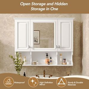 Moderno Armadietto da Bagno a Parete 35x28 con Specchio e Ripiani Aperti - Product Image 4