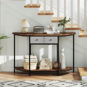 2 Tier Industrial Console <b>Table</b> with Polygonal Open Shelf and 2 <b>Folding</b> Fabric Drawers for Entryway Hallway or Couch - Product Image 5