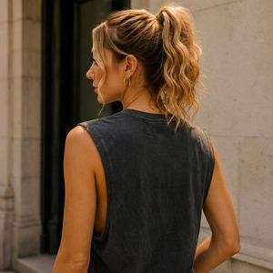 T-shirt sans manches pour femme en coton 100 % tricoté, effet délavé, respirant, coupe muscle - Product Image 4