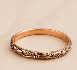 แหวนทองแดงแท้ลายดอกไม้โบราณ แหวนทองแดงขอบเรียบ - Product Image 1