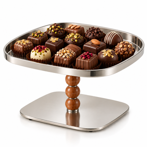 Support à chocolat en argent au design moderne avec accent de perles en bois pour hôtels, restaurants et mariages – Tailles et couleurs personnalisées disponibles - Product Image 1