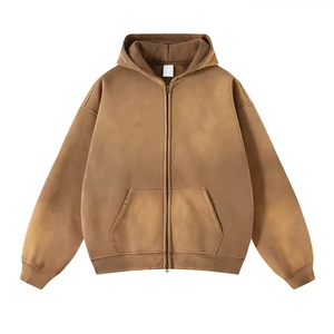 Mens Oversized Hooded Zip-Up Sweatshirt Solid Color Fleece Casual Winter Wear Regular Fit Pocket <b>Design</b> Eco-Friendly Windproof - Product Image 4
