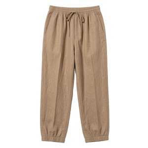 Pantalones de mezcla de lino para hombre, corte relajado, cintura elástica, suaves y transpirables, pantalones para estar en casa - Product Image 2