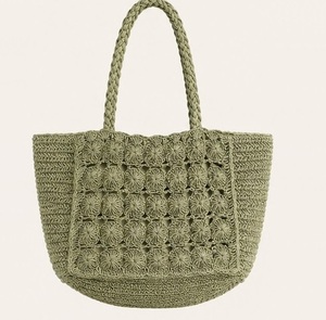 Sac fourre-tout au crochet couleur unie style bohème, sac à main ouvert pour femme, sac de plage d'été - Product Image 2