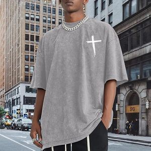 Camiseta Oversize para Hombre con Estampado Gráfico Versículo Bíblico Religioso, Lavado Ácido, 100% Algodón 240 GSM, Corte Holgado, OEM Personalizado al por Mayor - Product Image 5