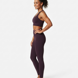 Conjunto de Yoga Personalizado para Mujer, Leggings de Cintura Alta y Top Corto Deportivo, Color Sólido, Logotipo con Transferencia Térmica, Ropa Deportiva - Product Image 2
