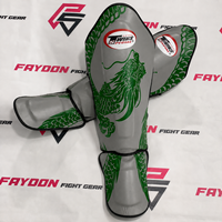 Nouvelle conception, vente en gros : Protège-tibias de boxe, Muay Thai, Kickboxing, MMA, imprimé dragon jaune/gris, pour entraînement