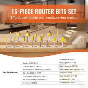Set di 15 Frese per Router con Punta in Carburo, Gambo da 1/4 di Pollice, con Custodia in Plastica, Utensili Professionali per Lavorazione del Legno - Product Image 4