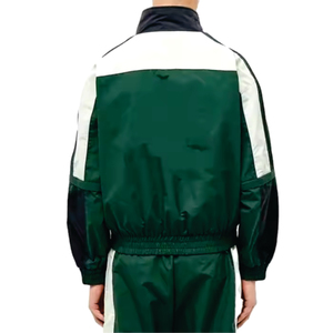 Men's Green Navy White Color Blocking <b>Racer</b> <b>Jacket</b> Stand Collar Zipper Closure Sporty Breathable Autumn Wear Regular Fit - Product Image 3