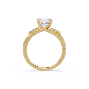 Vintage 14K Yellow <b>Gold</b> Lab Grown Asscher Cut Engagement <b>Ring</b> <b>Set</b> Nature Inspired Marquise Cluster Wedding <b>Rings</b> Bridal <b>Set</b> - Product Image 3