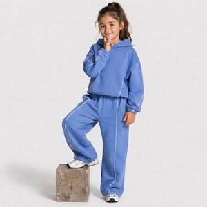 Pantalon de jogging décontracté surdimensionné pour fille, personnalisé, bleu azur avec ligne contrastante, en molleton premium, pour enfants, OEM - Product Image 6