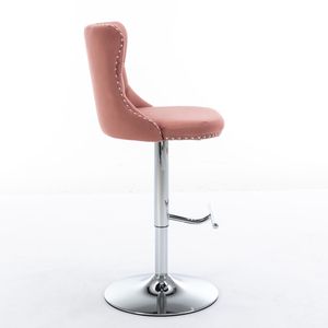 Modern 25-33 Inch Swivel Velvet Barstools with <b>Adjustable</b> Seat <b>Height</b> Comfortable Upholstered Chrome Base Bar <b>Stools</b> Backrest - Product Image 4