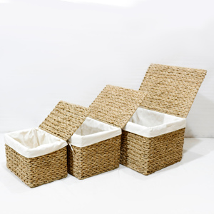 Natural Rattan Storage Baskets Rectangle With Lid Eco-Friendly <b>Rustic</b> Multi-Purpose Neatening Organizer Set - Product Image 1