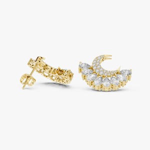 Boucles d'oreilles statement en or jaune 9K avec diamants de laboratoire poire et ronds de 2,644 carats en forme de croissant de lune, vente en gros, bijoux OEM - Product Image 2