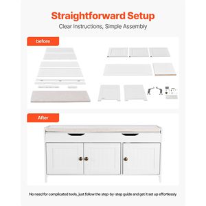 41.3 X 13.8 X 19.8 Inch Entryway Bench with Lift Top Storage Seat Cushion and 3 Cabinets 250lbs Shoe Rack Shoe Bench - Product Image 6