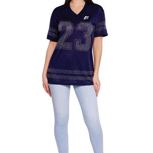 Maillot de football américain unisexe Y2K Streetwear avec strass, col en V, manches courtes, en mesh, imprimé par sublimation, service OEM de marque personnalisée - Product Image 1