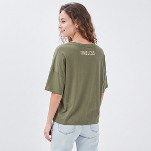 T-shirt d'été décontracté pour femme en jersey de coton imprimé à col en V, coupe ample, manches courtes, écologique, séchage rapide, style streetwear - Product Image 2