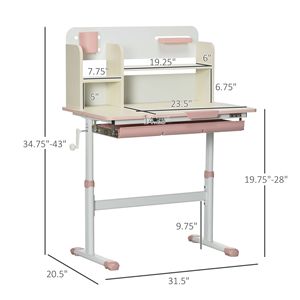 Tavolo da scrittura rosa regolabile per bambini tavolo da studio regolabile in altezza cassetto del Desktop inclinabile per la conservazione dei compiti di scuola incluso - Product Image 3