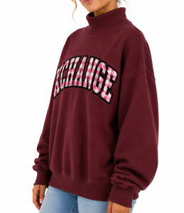Sudadera Oversize de Cuello Alto para Mujer de Alta Calidad, Gris Oscuro con Estampado de Guingán, Hombros Caídos, Forro Polar - Product Image 4