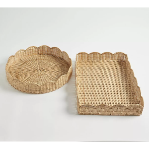 Bandeja de Servir de Ratán Estilo Boho Hecha a Mano de Primera Calidad con Asas de Madera, Organizador Ecológico para el Hogar, Bandeja Decorativa para Té - Product Image 5