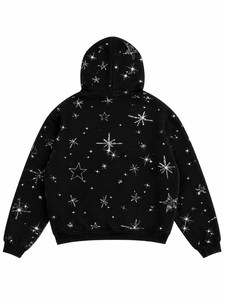 Sudadera con capucha personalizada de estilo urbano, de tejido grueso, con efecto desgastado por el sol, lavado ácido, estampado en relieve y pedrería - Product Image 2