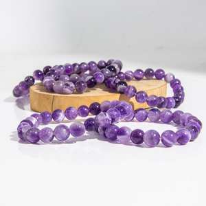 Pulsera de cuentas de amatista natural de 8 mm, pulsera elástica de cristal púrpura redondo, joyería de piedras preciosas al por mayor, Reiki, meditación - Product Image 4
