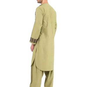 Robe afghane pour homme à motif horizontal kaki, tissu en coton doux, confort décontracté, costumes traditionnels afghans pour homme - Product Image 3
