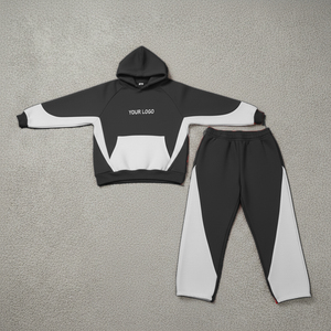 Side Stripe <b>Men's</b> Color Block Hoodies Jogger Sets Oversized <b>Pullover</b> Casual Streetwear Custom Logo Bulk Supplier - Product Image 3