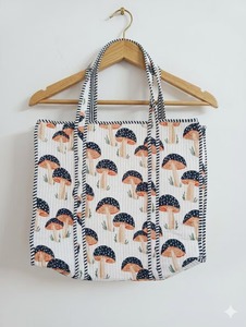 Trendy Handblock <b>Print</b> Quilted Tote Bag Cotton Zipper Closure Travel Bag Women Shopping Shoulder Bag Ethnic Handmade Handbag - Product Image 4