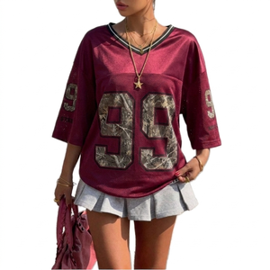 Camiseta Deportiva Personalizada de Fútbol Americano, Corte Cuadrado, Malla Sólida, Transpirable, Antibacteriana, de Secado Rápido, Manga Corta, Tallas Grandes - Product Image 1
