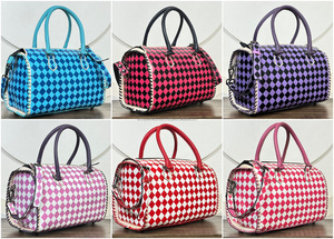 Premium Red & White Checkered Pattern Genuine <b>Leather</b> Travel Duffel Bags Designer Crossbody Large Capacity Travel Weekender Bags - Product Image 5