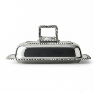 Beurrier carré argenté avec couvercle et poignée, design classique, métal poli, pour cuisine et fêtes - Product Image 2