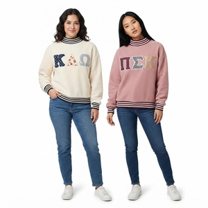 Sweat-shirt à col roulé surdimensionné pour femme, couleur crème, avec imprimé Zeta Chi Pi et ourlet rayé, pour l'automne - Product Image 4