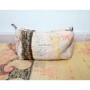 100% Pure Cotton Kantha Fabric Tassel Pattern Zipper Closure Eco-Friendly Durable Large Makeup Bag Pouch Set Soft Handle - Product Image 5